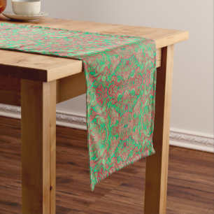 Chemin De Table Court Oiseaux Arabesque Bohème Motif Turquoise rose
