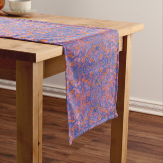 Chemin De Table Court Oiseaux Arabesque Oriental Bohème Boho Bleu Orange