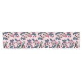 Chemin De Table Court Oiseaux et fleurs roses (Horizontal)