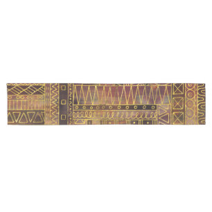 Chemin De Table Court Or ethnique tribal et brun de motif de Boho