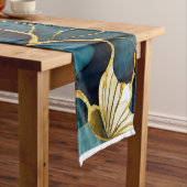 Chemin De Table Court Or Turquoise floral japonais (In Situ)