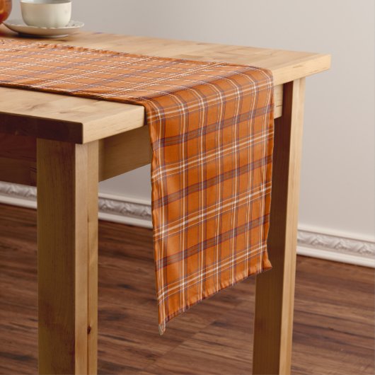 Chemin De Table Court Orange Burgundy White Plaid Classic Table Runner (In Situ)