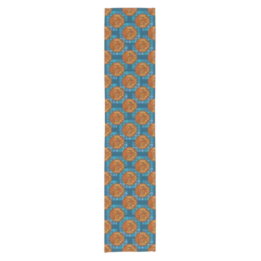 Chemin De Table Court Orange et motif bleu (Devant)