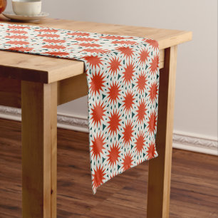 CHEMIN DE TABLE COURT ORANGE ET MOTIF VERT