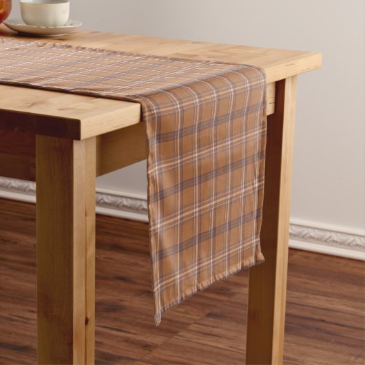 Chemin De Table Court Orange Gray Plaid Classic Pattern Table Runner (In Situ)