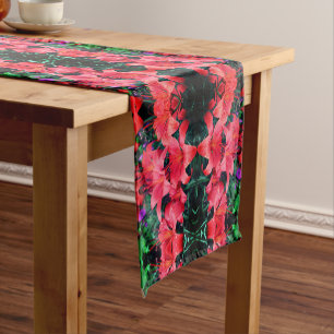 Chemin De Table Court Orange Lilies Floral Abstrait Motif