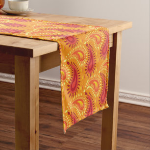 Chemin De Table Court Oriental Orange Perse Motif Paisley