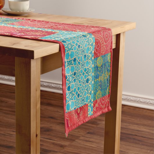 Chemin De Table Court ORIENTAL Rouge Turquoise - Nappe, Runner (In Situ)