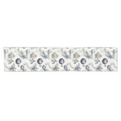 Chemin De Table Court Ornements de Noël Bleu et Beige (Horizontal)