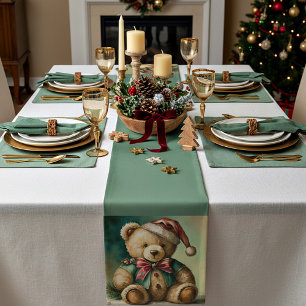 Chemin De Table Court Ours en peluche de Noël vintage