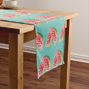 Chemin De Table Court Paire de pastèque à l'aquarelle motif été sarcelle
