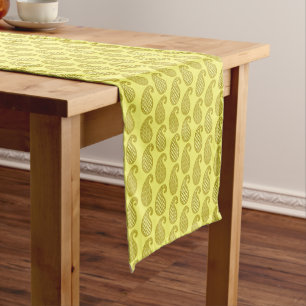 Chemin De Table Court Paisley motif, moutarde et jaune pâle