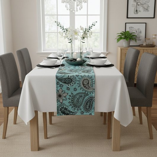 Chemin De Table Court Paisley sarcelle foncé