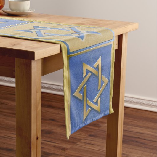Chemin De Table Court Panneau d'art en étoile de David bleue dorée chemi (In Situ)