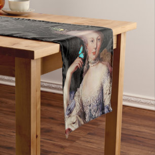 Chemin De Table Court Papillon bleu Jeune Marie Antoinette sur Noir