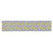 Chemin De Table Court Papillons tournesols En vichy bleu (Horizontal)