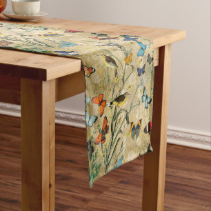 Chemin De Table Court Papillons vintages Oiseaux Gold Courte Table Runer