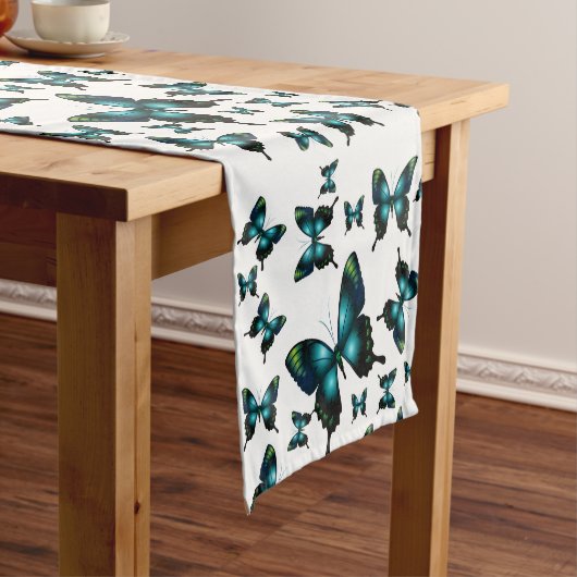 Chemin De Table Court Papillons Whimsical Elegant Aqua (In Situ)
