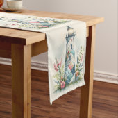 Chemin De Table Court Patchwork Lighthouse Coastal Floral Scene (In Situ)