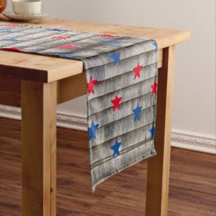 Chemin De Table Court Patriotique rouge étoiles motif bardeaux rustiques