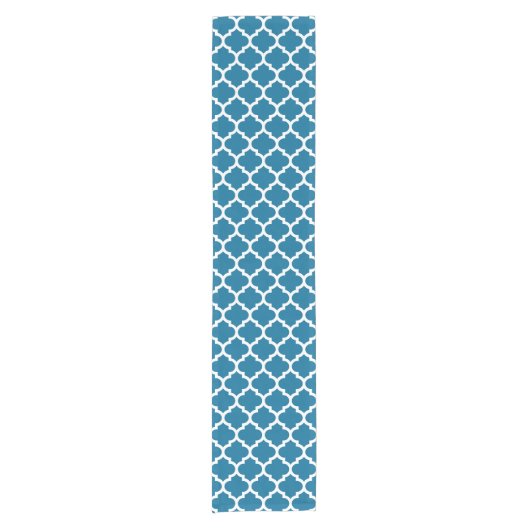 Chemin De Table Court Peacock Blue White Moroccan Quatrefoil Pattern #5 (Devant)