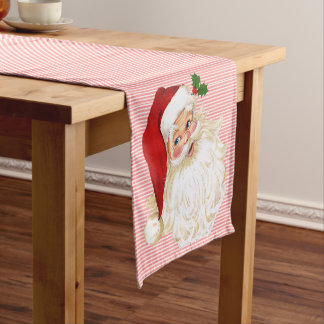 Chemin De Table Court Père Noël à rayures rouges de style ancien
