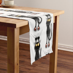 Chemin De Table Court Personnage de chat drôle qui gratte le tissu