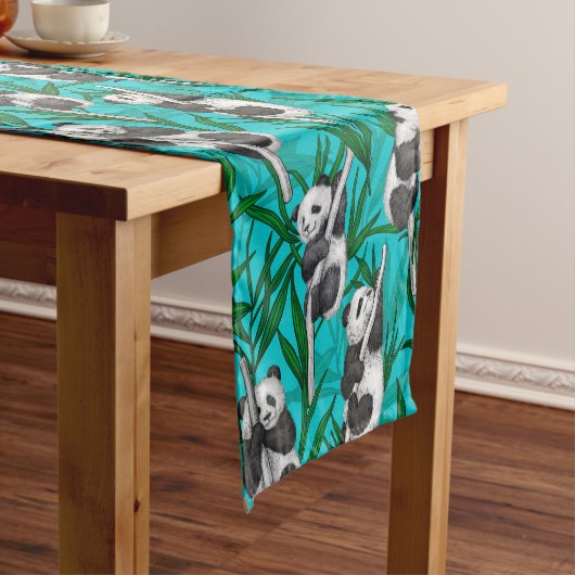 Chemin De Table Court Petits panda turquoise (In Situ)