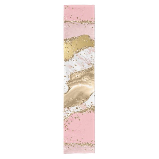 Chemin De Table Court Pierre rose et blanche avec Agate de Parties scint (Devant)