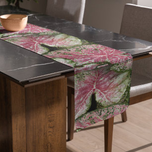 Chemin De Table Court Pink Caladium Leaves Floral