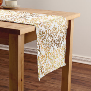 Chemin De Table Court PixDezines Rossi Damask/Golden Tone