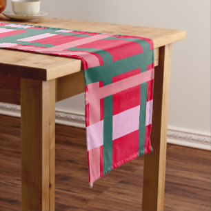 Chemin De Table Court Plaid de Noël Moderne Lignes Rouge Vert Brillantes