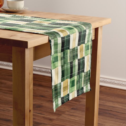 Chemin De Table Court Plaid Patchwork Émeraude (In Situ)
