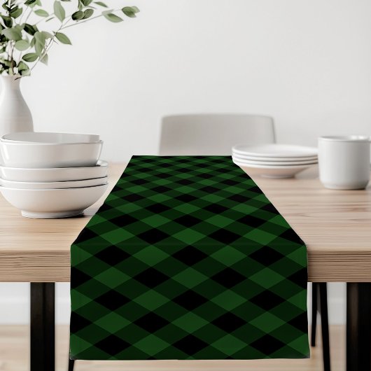 Chemin De Table Court Plaid rustique de bisons verts et noirs
