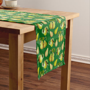 Chemin De Table Court Poire éparpillée Imprimer sur vert émeraude