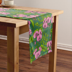Chemin De Table Court Pois doux et bourdons, vert et rose