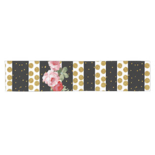 Chemin De Table Court Pois rose de parties scintillantes de faux d'or de