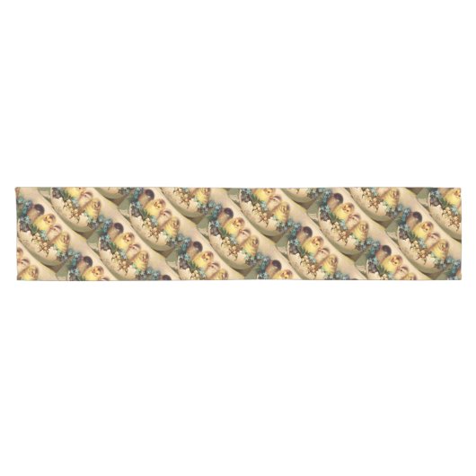 CHEMIN DE TABLE COURT POULET AVEC FLEURS DANS OEUF DE PÂQUES (Horizontal)