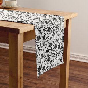 Chemin De Table Court Protea Floral Block Imprimer Millefleur noir blanc