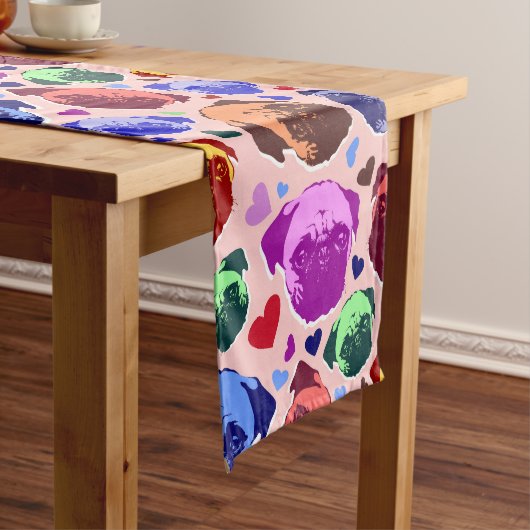 Chemin De Table Court Pug Puppy Dog PopArt Retro Style (In Situ)