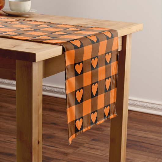 Chemin De Table Court Pumpkin Orange Buffalo Heart Plaid Table Runner (In Situ)