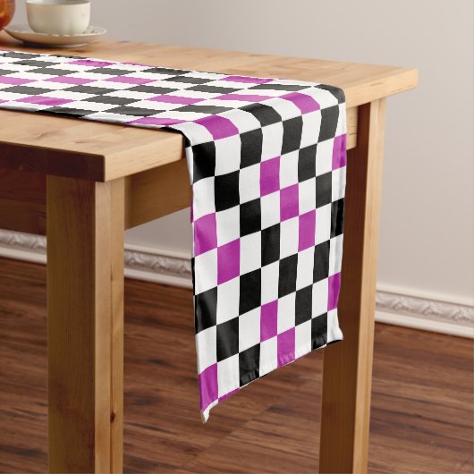 Chemin De Table Court Purple Black White Checkered Pattern Design  (In Situ)