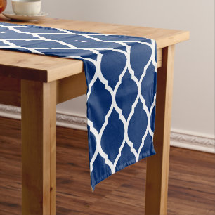 Chemin De Table Court Quatrefoil bleu marocain