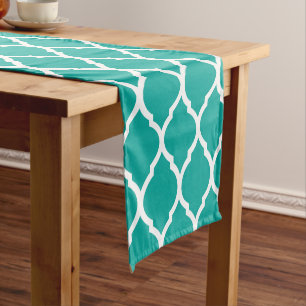 Chemin De Table Court Quatrefoil marocain turquoise
