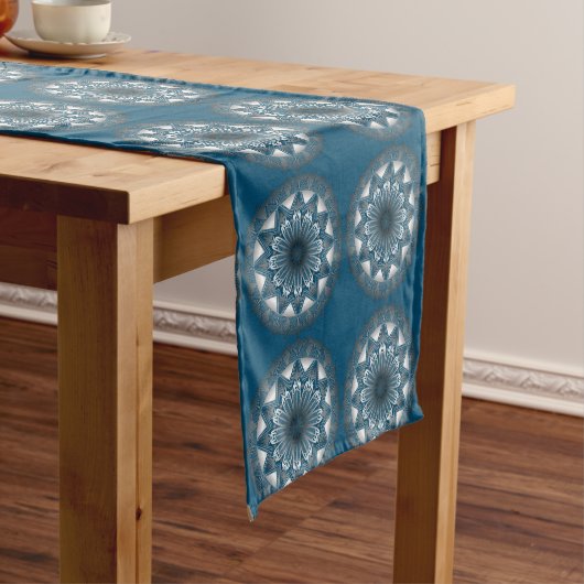 Chemin De Table Court Ramadan Mandala Blue Grey Table Runer (In Situ)