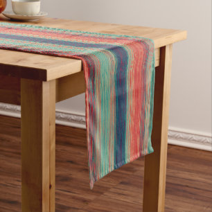 Chemin De Table Court Rayures Abstraites Mélangées Bleu Foncé Rouge Cora
