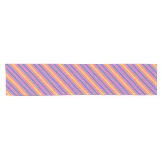 Chemin De Table Court Rayures diagonales rose bleu jaune (Horizontal)