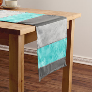 Chemin De Table Court Rayures grises de bloc de turquoise