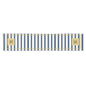 Chemin De Table Court Rayures marines Monogramme bleu de la marine (Horizontal)