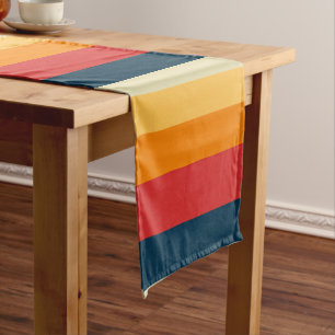 Chemin De Table Court rayures rouges, bleues, orange et jaunes